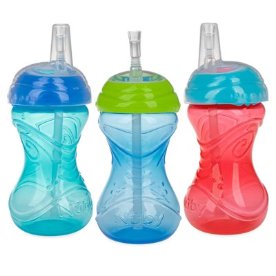 Nuby Cup 3pk Click-It Flexi Straw Cup - Aqua/Blue/Red - 10oz | Target