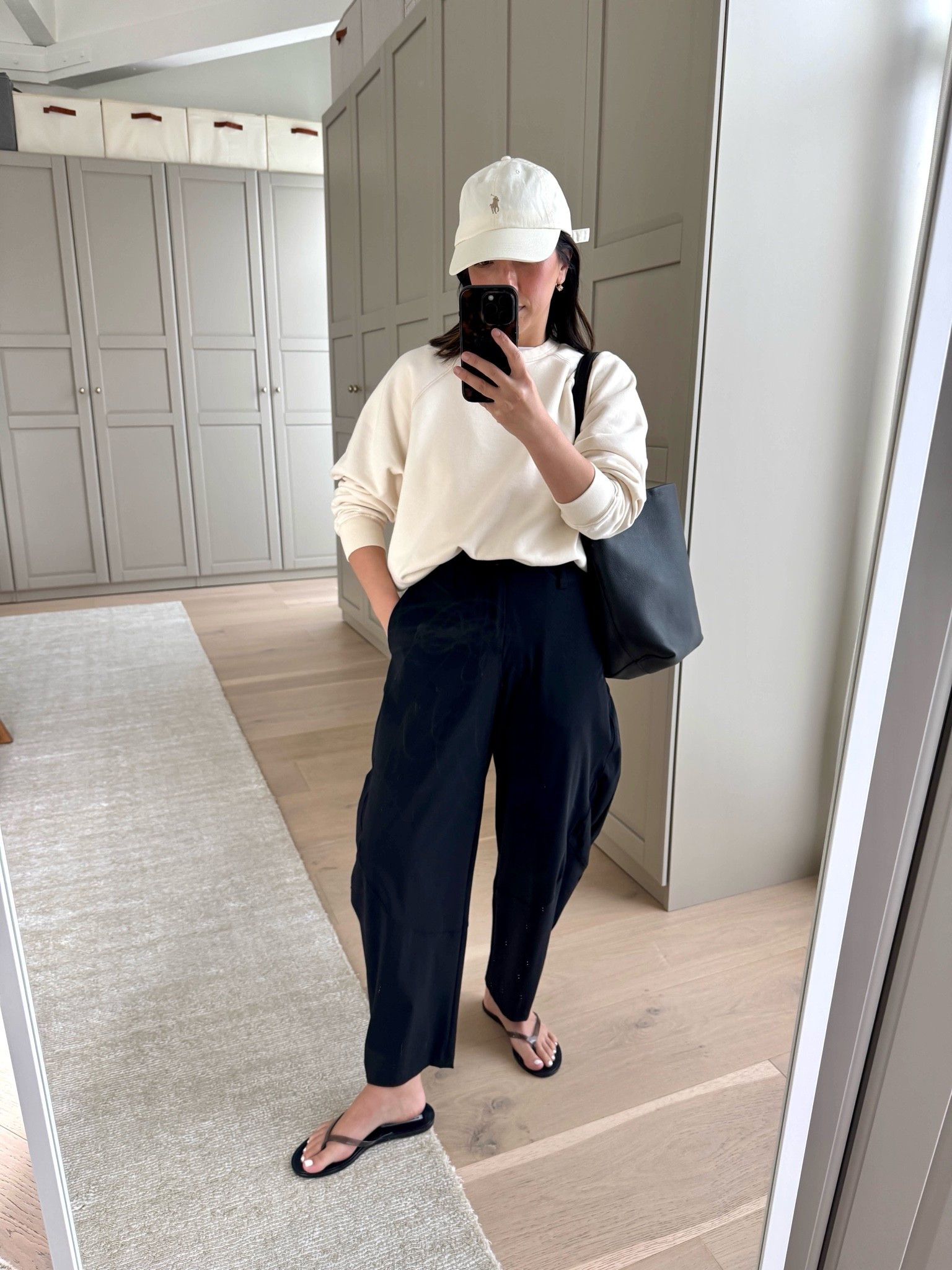 Easy drop off outfit idea. I’m obsessed with these Ruti wide ish pants. I find them more comfortable than the on the loose pull on pant. 

Everlane Tee medium
Mother sweatshirt, size small
Ruti wide ish pants petite 4
Black suede studio sandals, size 5
Quince bucket bag
Polo Ralph Lauren hat
Dorsey James necklace 15 inch
Electric Picks Bentley earrings

petite style, mom outfits, athleisure

#LTKootd #LTKmomlife #LTKPetite