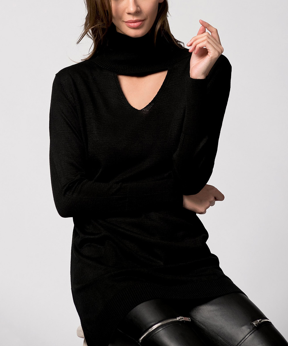 Milan Kiss Women's Blouses BLACK - Black Choker Tunic | Zulily