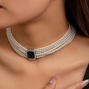 fxmimior Women Boho Multilayer 1920s Rhinestone Necklaces Green Red Dainty Pearls Layered Choker ... | Amazon (US)