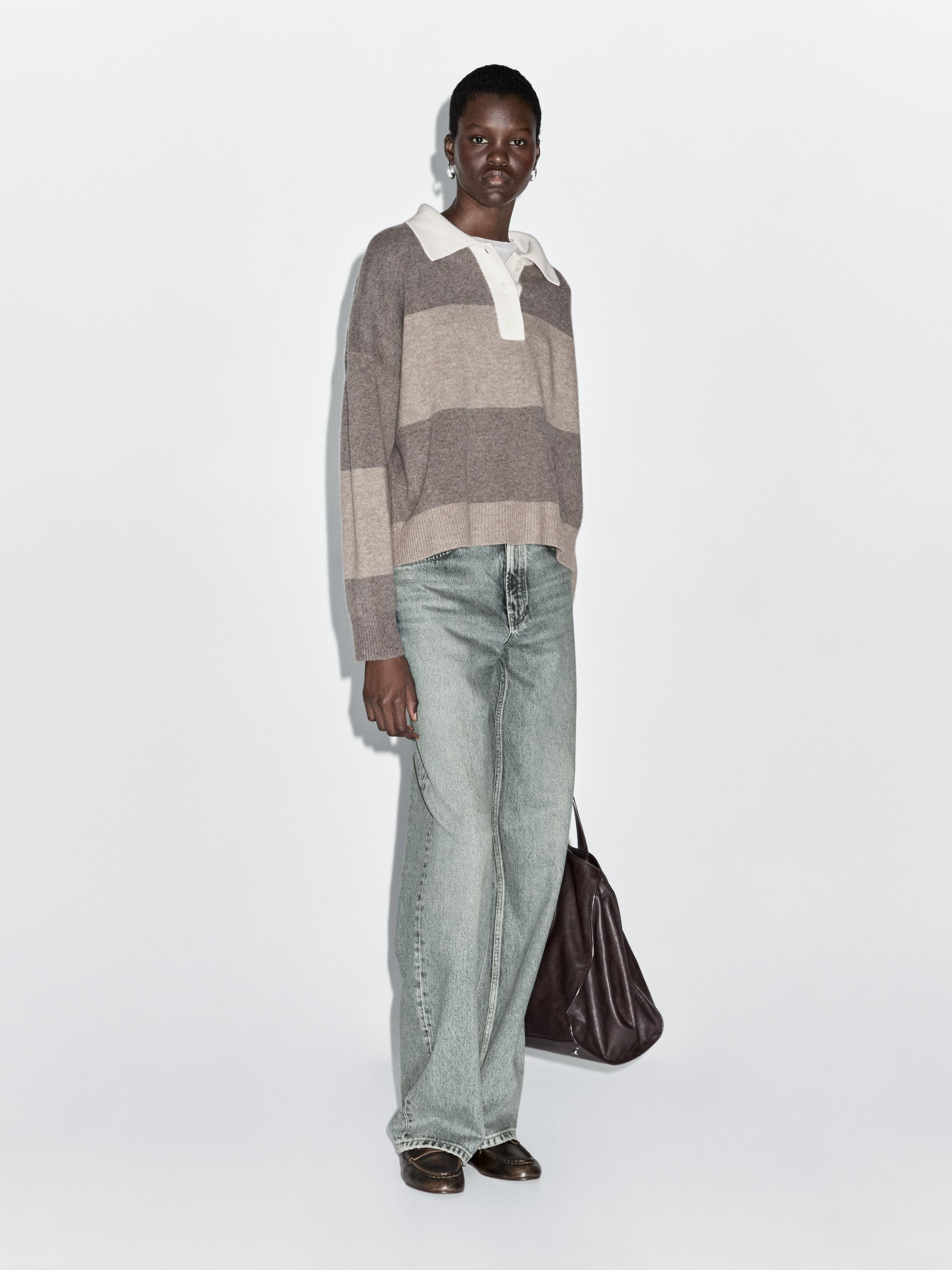 Striped wool blend polo sweater | Massimo Dutti UK