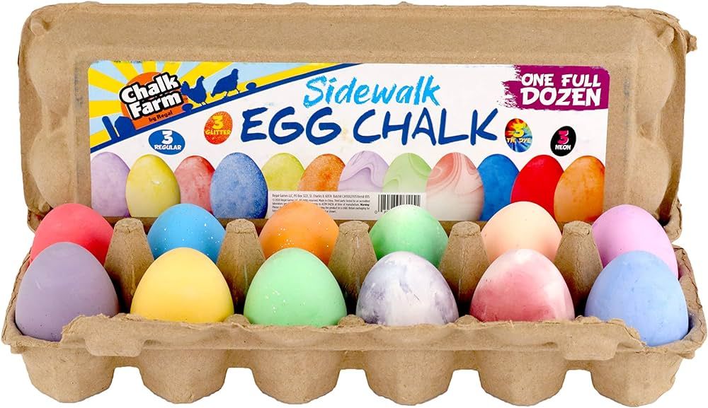 Chalk City Sidewalk Egg Chalk Variety Pack of Glitter, Neon, Tie Dye, and Original Chalks, 12 Pac... | Amazon (US)
