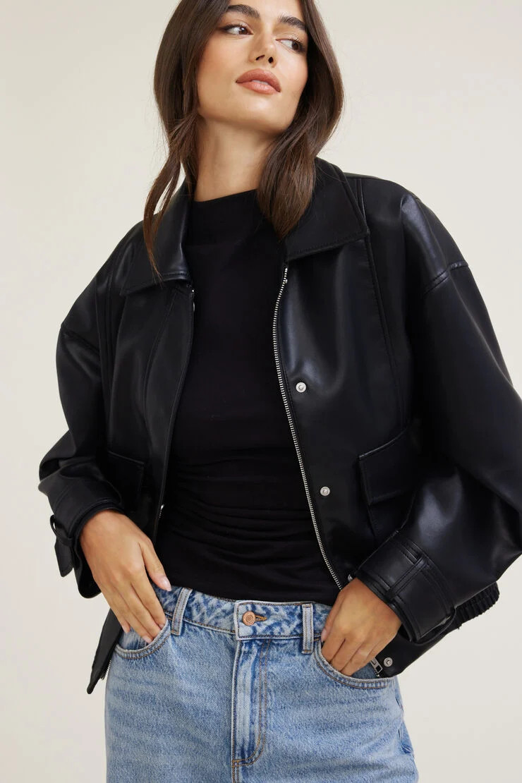 Oversized Faux Leather Aviator Jacket | Dynamite Clothing
