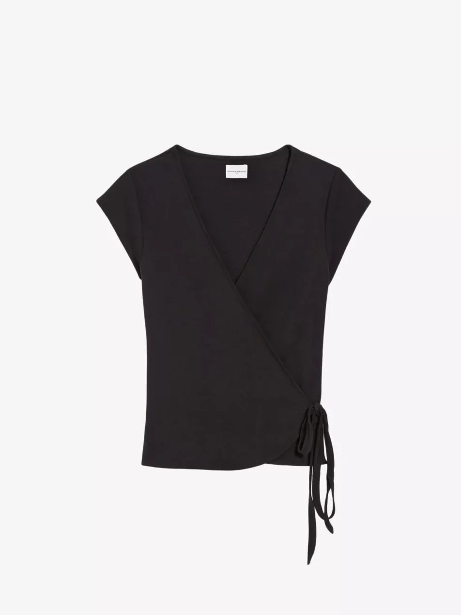 V-neck short-sleeve cotton wrap top | Selfridges