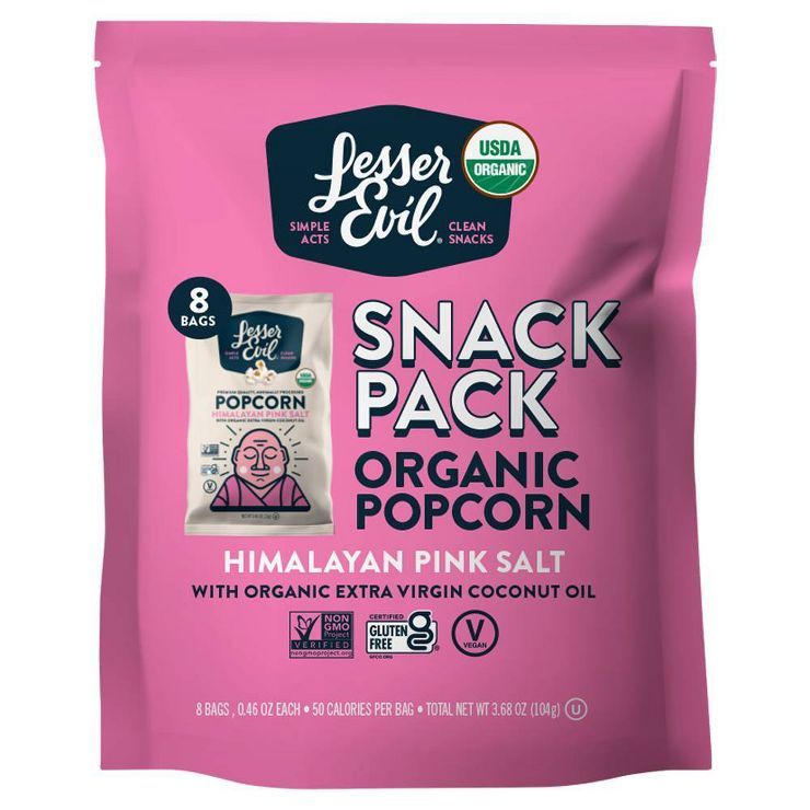 LesserEvil Organic Popcorn, Snack Pack, Himalayan Pink - 3.68oz | Target