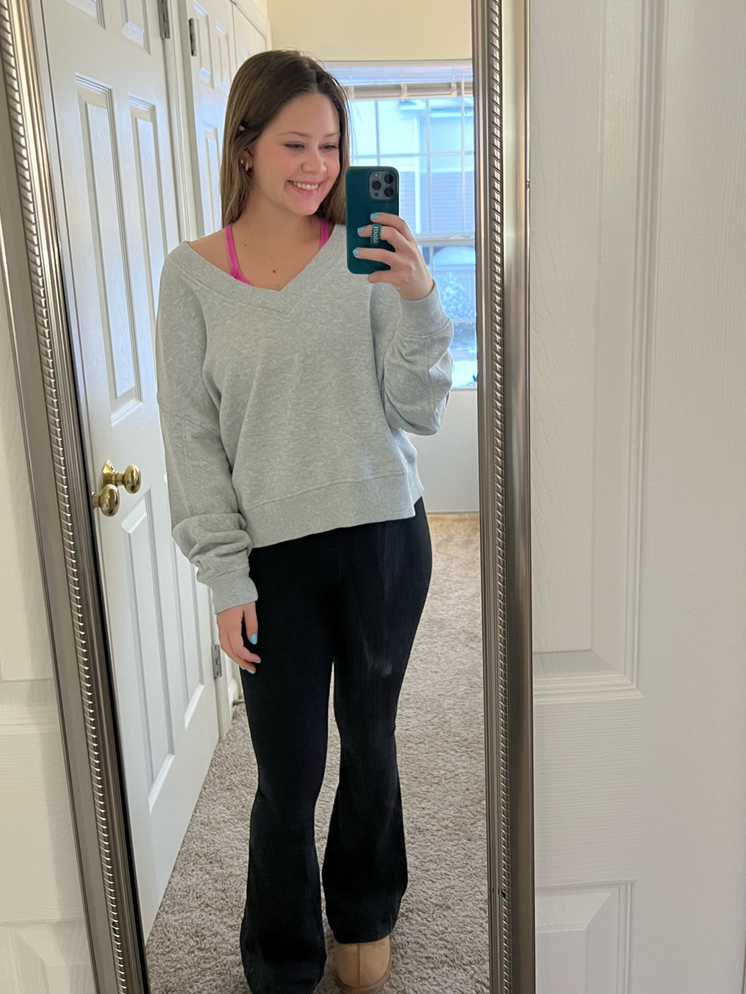 winter outfit, winter clothes, Aerie sweatshirt, aerie crossover leggings, ugg slippers, travel outfit, comfy outfit, lounge outfit 💗

#LTKfindsunder100 #LTKSeasonal #LTKstyletip