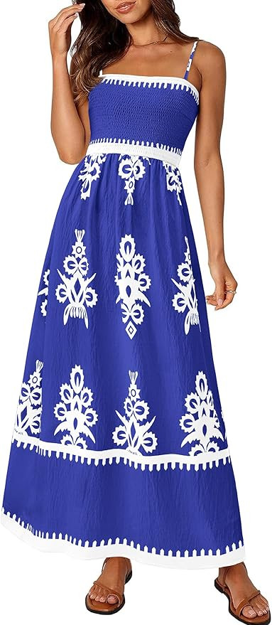 PRETTYGARDEN Summer Dress for Women 2026 Floral Sundress Spaghetti Strap Flowy Beach Vacation Boh... | Amazon (US)