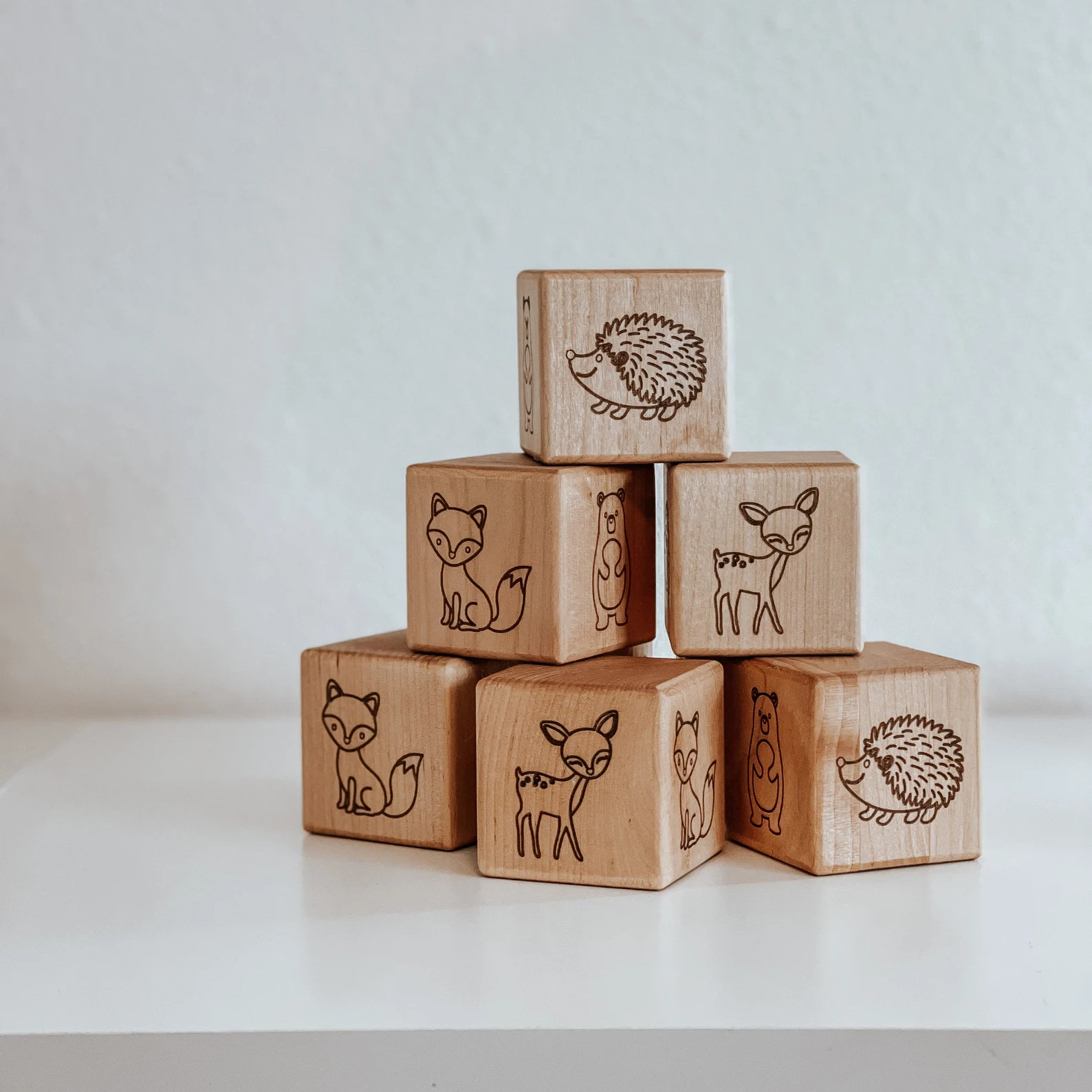 Large Woodland Animal Block Wooden Toy Blocks Nursery - Etsy | Etsy (US)