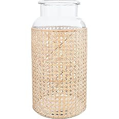 Bloomingville 14.5"H Glass Vase with Decorative Cane Sleeve Beige | Amazon (US)