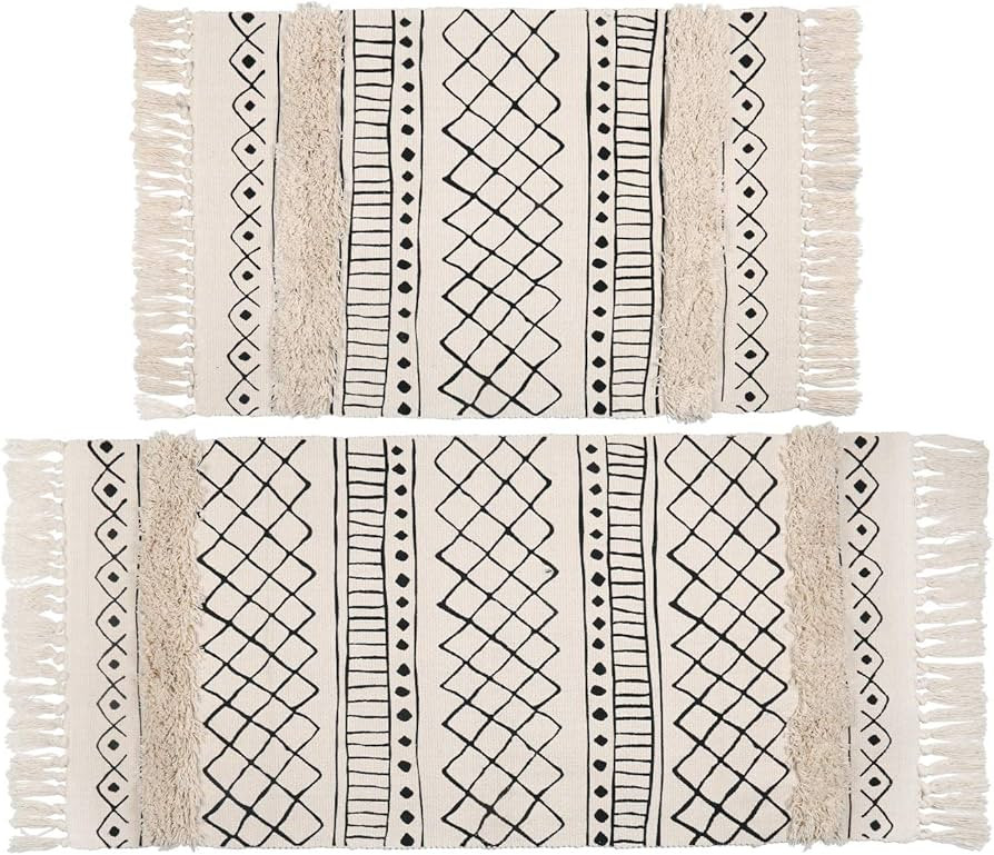 Topotdor Tufted Cotton Area Rug 2 Pieces,Hand Woven Print Boho Tassels Floor Rugs Perfect Bedroom... | Amazon (US)