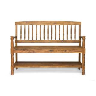 Zeus & Ruta 2-Person Teak Acacia Wood Outdoor Bench with Shelf AS-438 - The Home Depot | The Home Depot