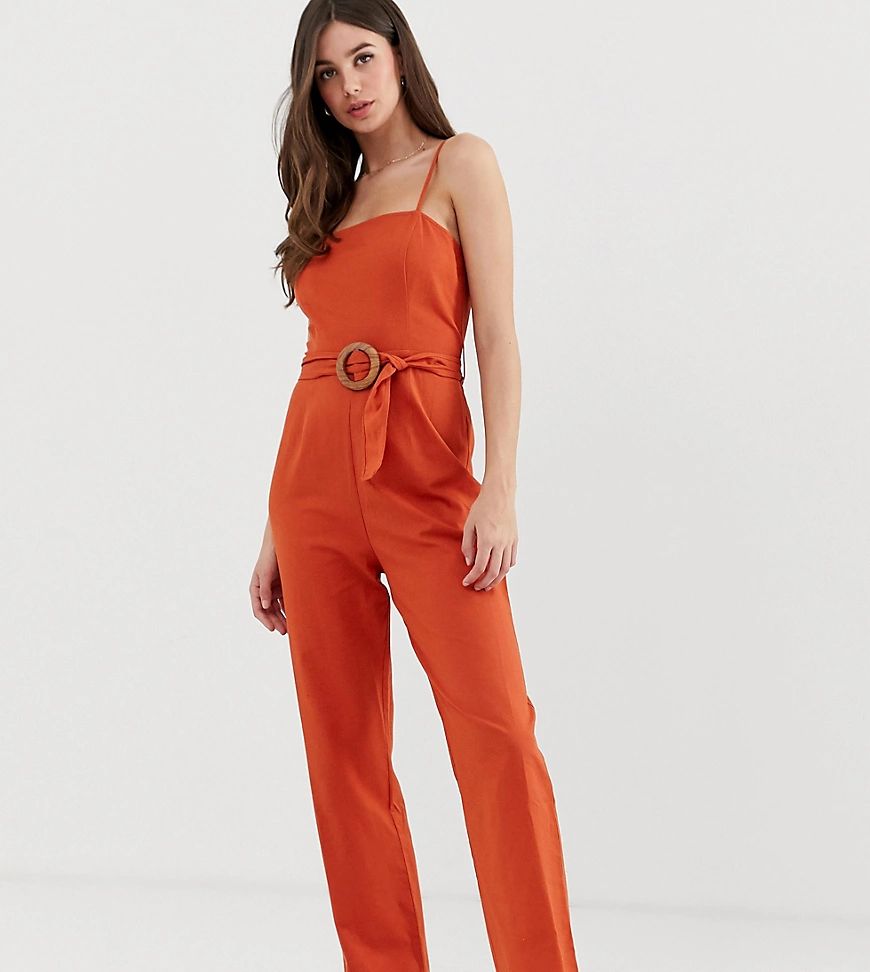 ASOS DESIGN Tall strappy pinny belted jumpsuit-Orange | ASOS (Global)