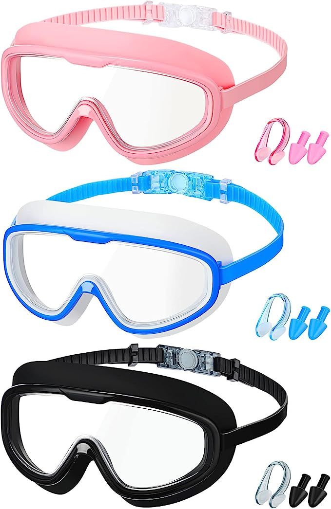 3 Pack Adult Swim Goggles Swimming Wide Goggles No Leaking Anti Fog Glasses with Nose Clips Ear P... | Amazon (US)