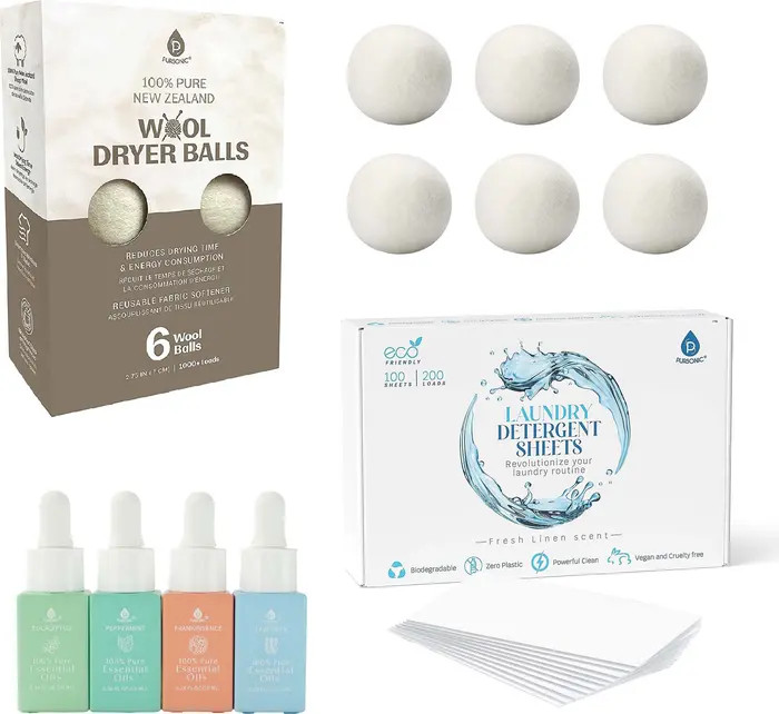 PURSONIC Eco Friendly Laundry & Wellness Bundle Detergent Sheets, Wool Dryer Balls, and Essential... | Nordstrom