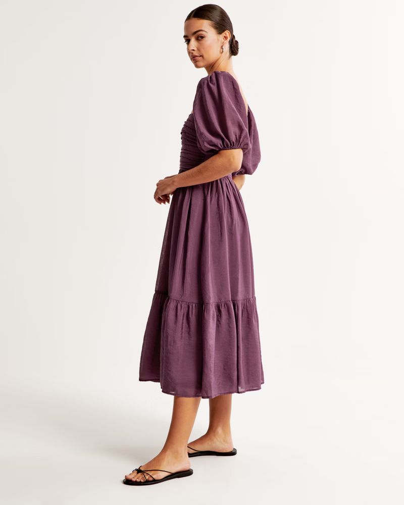 Puff Sleeve High-Slit Midi Dress curated on LTK