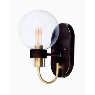 Bauhaus 6 in. Wide Bronze / Satin Brass Sconce | The Home Depot