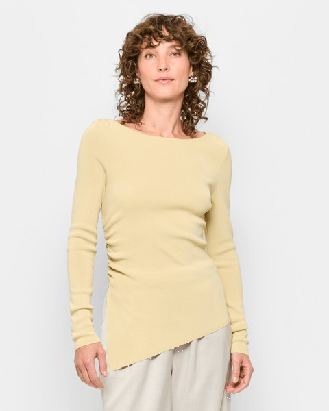 Long Sleeve Asymmetric Hem Crepe Knit Top - Preview | Target AU