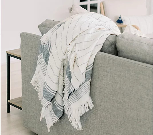 Cotton Stripe 60" x 70" Throw with Fringe by Lauren McBride | QVC