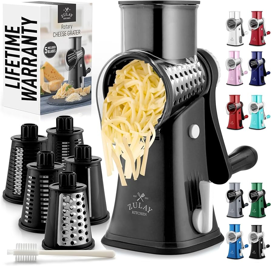 Zulay Kitchen Rotary Cheese Grater 5 Blade Cheese Shredder - Manual Hand Crank Cheese Grater With... | Amazon (US)