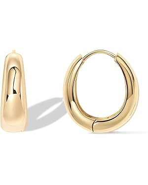 PAVOI 14K Gold Plated Sterling Silver Post Small Chunky Hoops Earrings | Thick Lightweight Gold H... | Amazon (US)