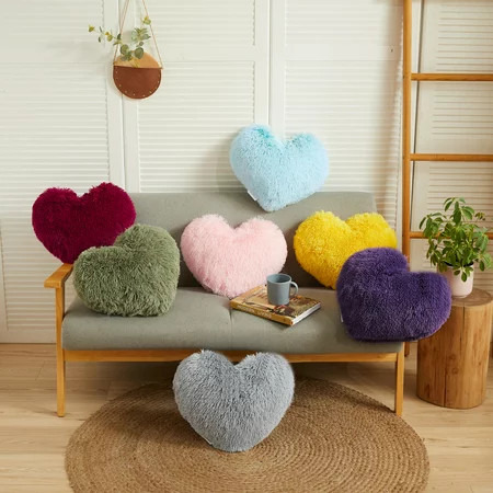 LIFEREVO Lavender Faux Fur Heart Shaped Throw Pillow with Insert 15 x17 Valentine s Day Decorative H | Walmart (US)