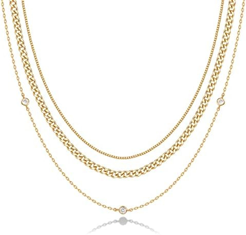 PAVOI 14K Gold Plated Dainty Layering Necklaces for Women | Snake Chain, Curb Link, Paperclip Lay... | Amazon (US)