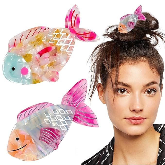 2 PCS Acrylic Fish Hair Claw Clip Large Unique Fish Tail Hair Clips Fashion Nonslip Hair Catch Ba... | Amazon (US)