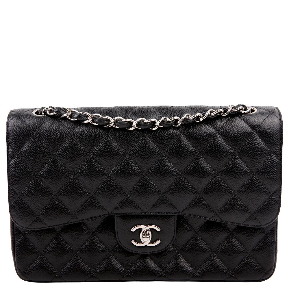 Classic Flap Jumbo Caviar 25M Black/Silver | Keeks Designer Handbags
