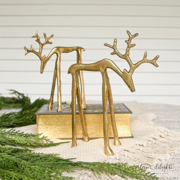 10.5" and 8" Set of 2 Gold Reindeer *Final Sale* | Interior Delights