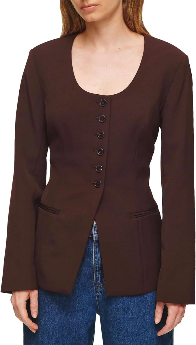 Women's Casual Business Open Front Long Sleeve Notch Lapel Office Waisted Blazer Jacket | Amazon (US)