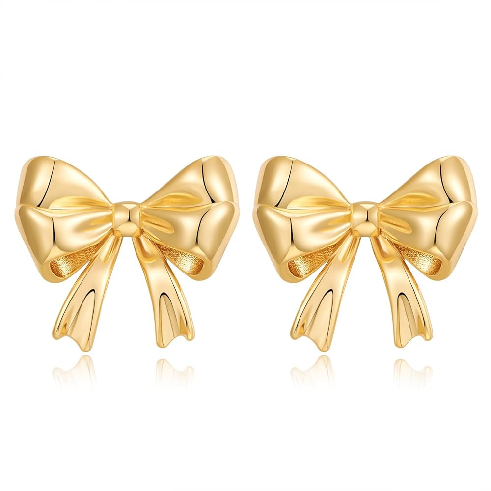 Gold Pretty Bow Stud Earrings for Women Trendy Classic Bowknot Earrings Fashion Jewelry Gift | Amazon (US)