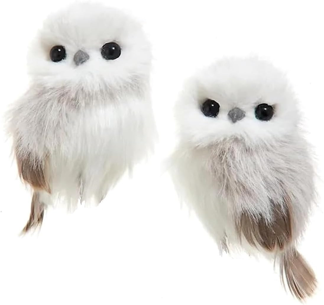 The Bridge Collection 4" Fluffy White Owl Ornaments - Set of 2, Woodland Birds Christmas Tree Dec... | Amazon (US)