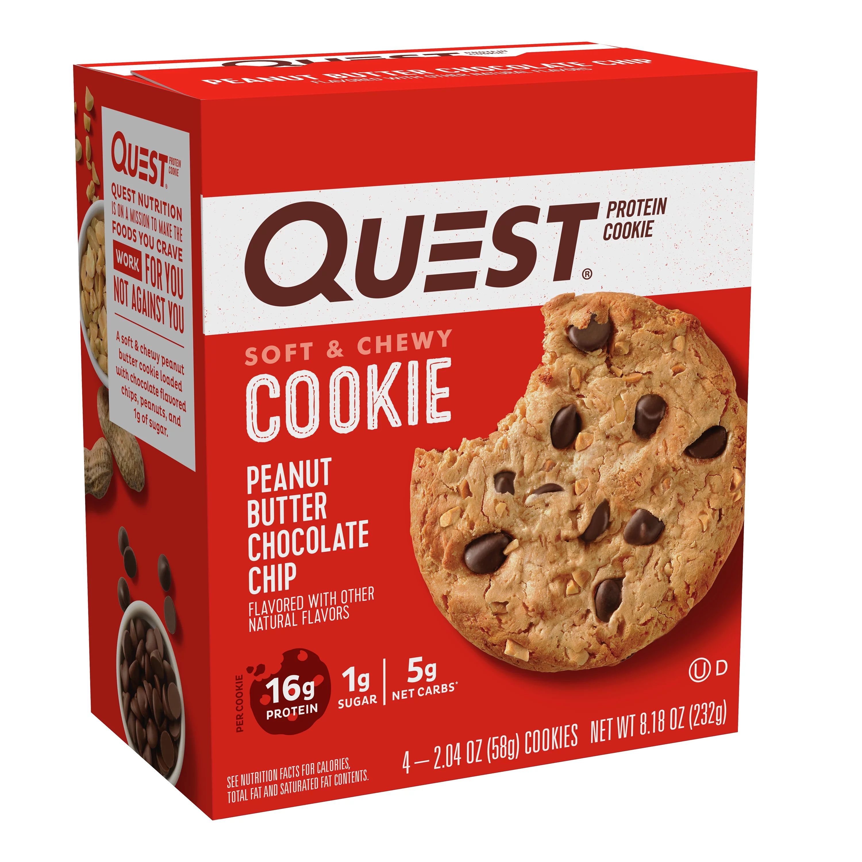 Quest Nutrition Peanut Butter Chocolate Chip Protein Cookies, 2.04 oz, 4 Count - Walmart.com | Walmart (US)