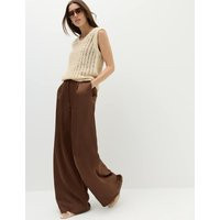 M&S Satin Wide Leg Trousers Chocolate | Marks & Spencer (UK)
