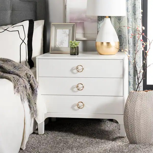 SAFAVIEH Lorna White 3-drawer Nightstand | Bed Bath & Beyond
