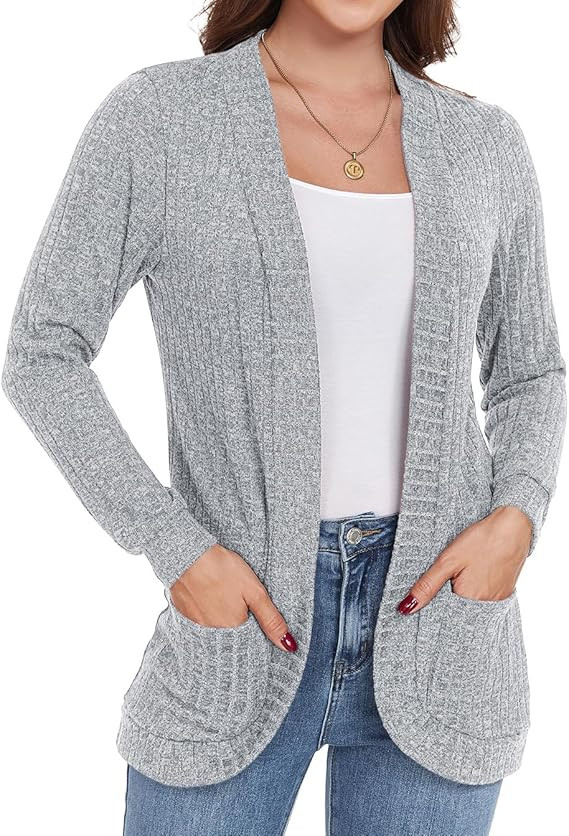 GRECERELLE Womens Long Sleeve Open Front Cardigan Casual V-Neck Curved Hem Ribbed Knit Sweater Ou... | Amazon (US)