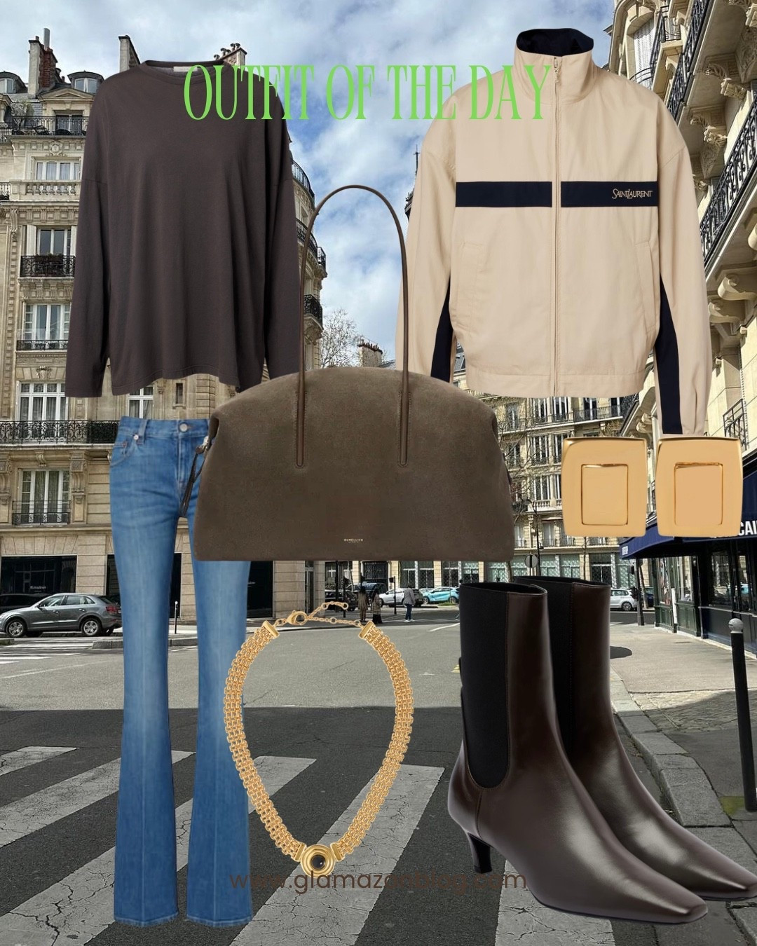 Ysl jacket, row top, flared jeans, soru necklace, demellier bag, toteme boots 

#LTKwinter #LTKFashionMonth #LTKspring