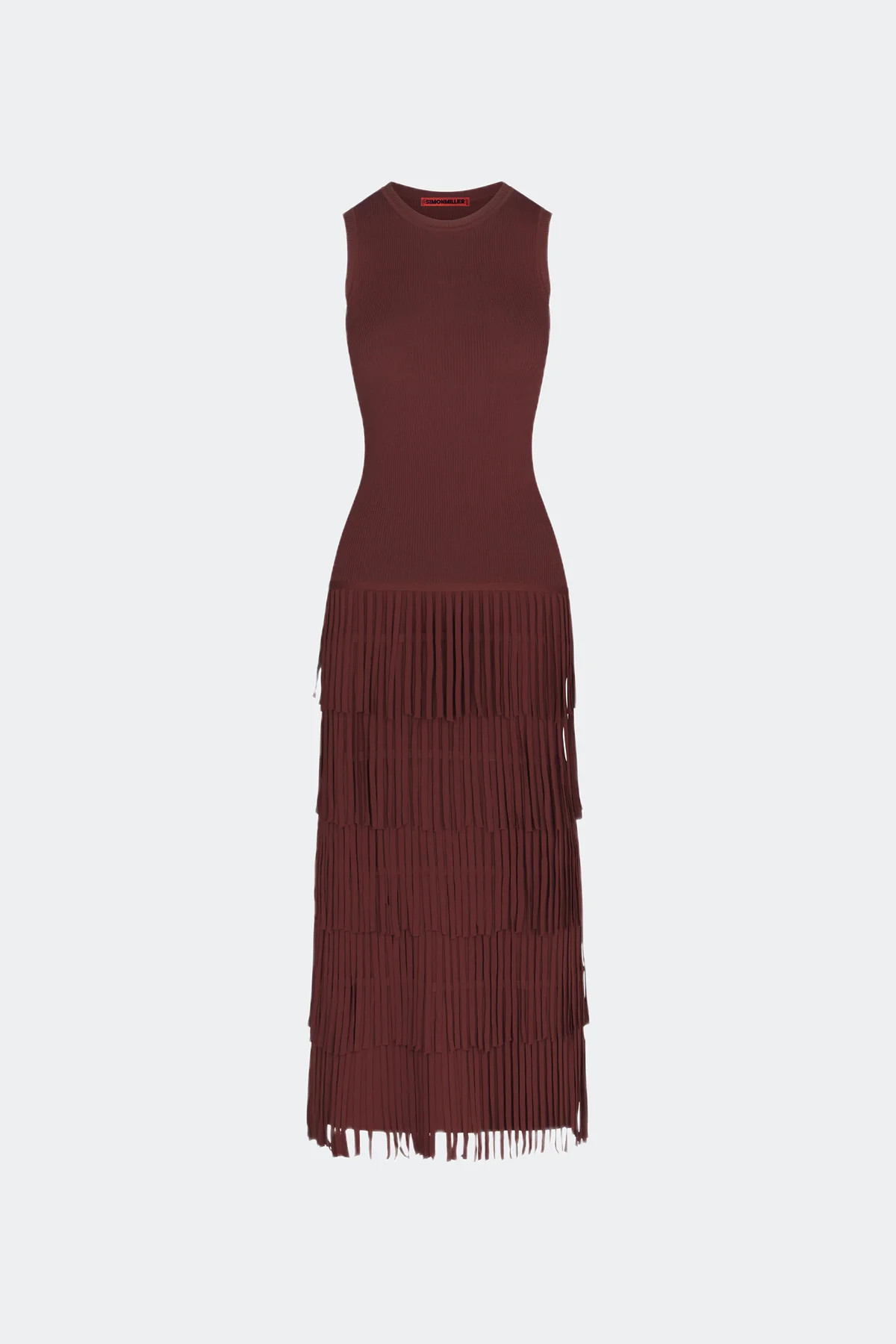 Za
           Sleeveless Knit Fringe Dress in Choco Brown | Simon Miller