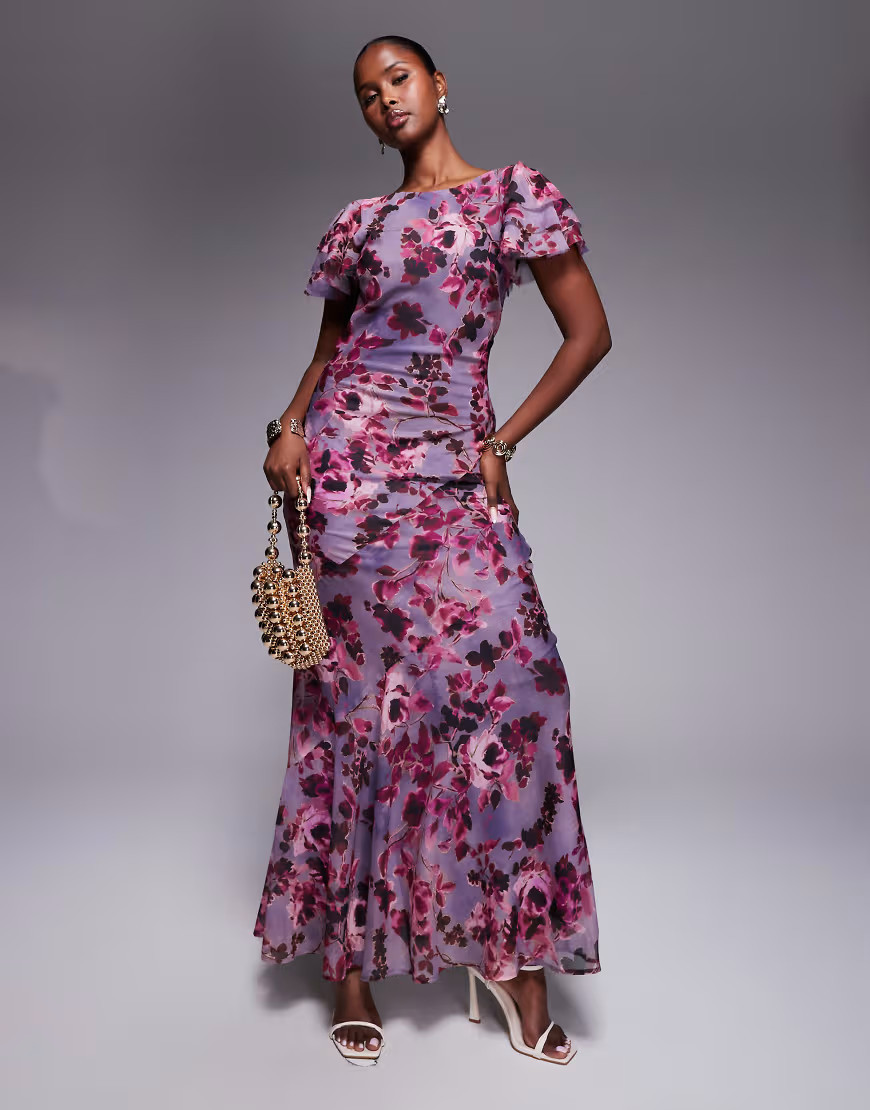 ASOS DESIGN ruffle sleeve high neck maxi dress in vintage floral print-Multi | ASOS (Global)