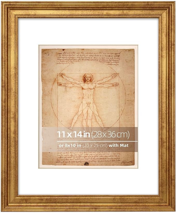 11x14 in Rustic Gold Beveled Design Classic Picture Frame, Matted for 8x10 inches Photos, Paiting... | Amazon (US)