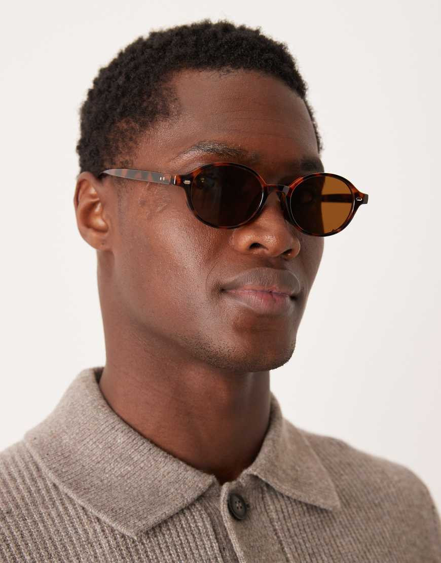ASOS DESIGN rectangle oval sunglasses in tortoise shell with brown lens | ASOS (Global)