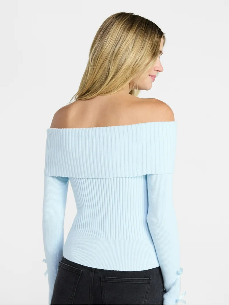 No Boundaries Off-The-Shoulder Pullover Top with Bow Sleeves, Women’s XXS-XXL | Walmart (US)
