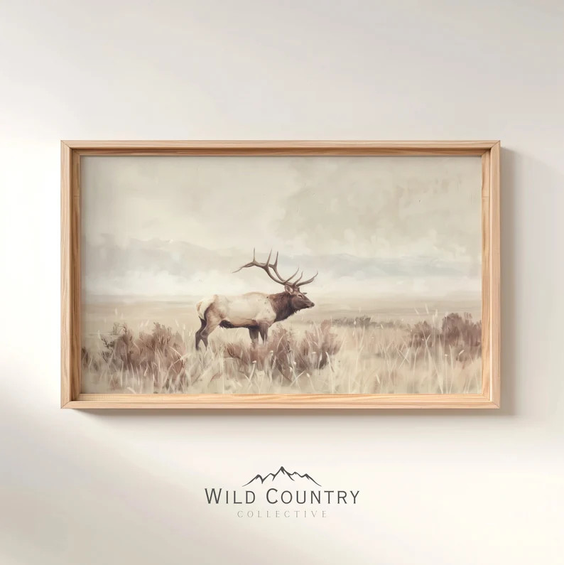 Vintage Elk Painting, Rustic Cabin Decor, Montana Wall Art, Muted Woodland Animal Poster Print, C... | Etsy (US)