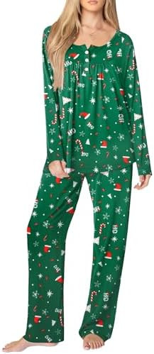 Ekouaer Women's Pajama Sets Long Sleeve Pjs 2 Piece Lounge Outfits Soft Sleepwear Pants with Pock... | Amazon (US)