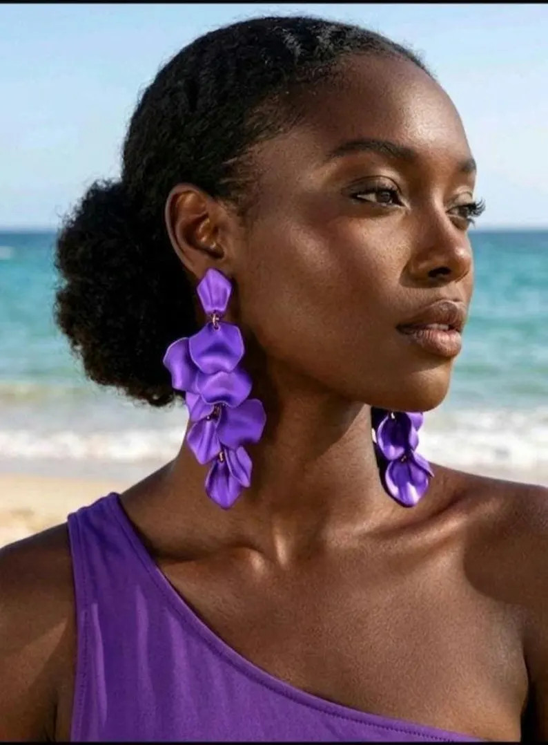 Bold Violet Petal Cascade Statement Earrings | Etsy (Global)