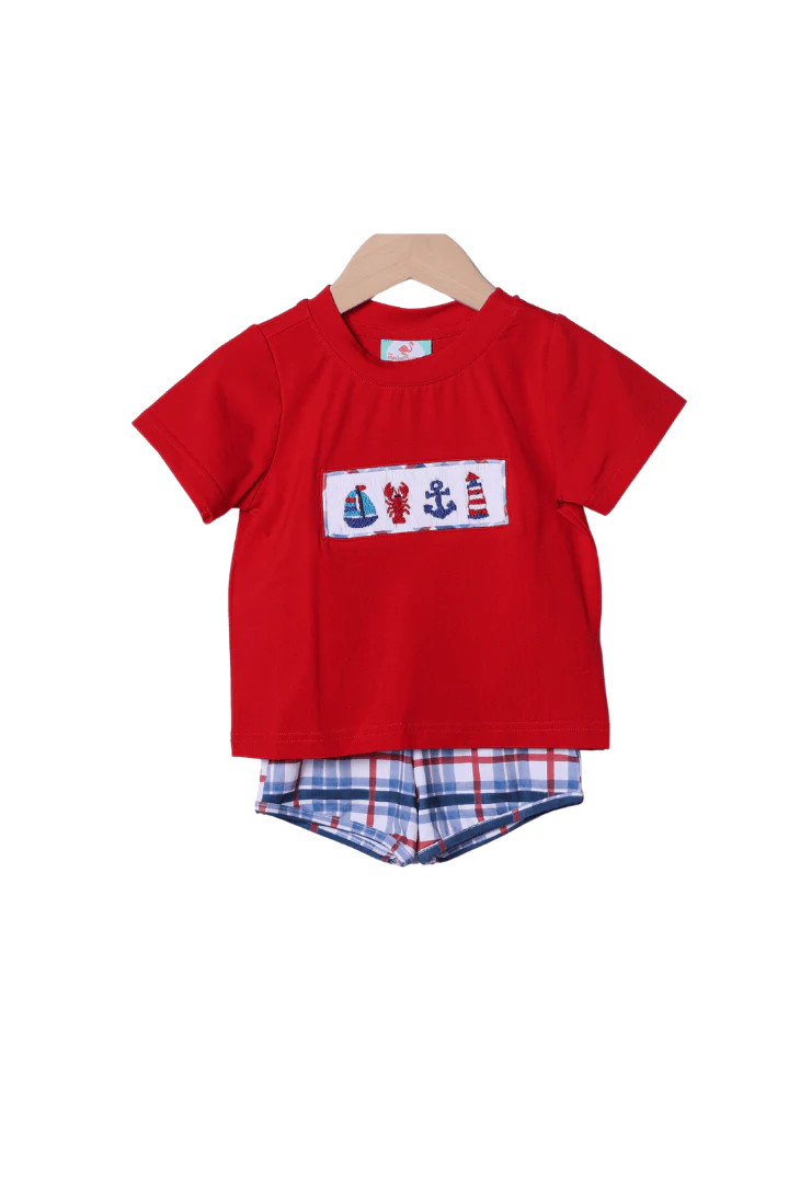 Smocked Sailboat Plaid Short Set | The Smocked Flamingo