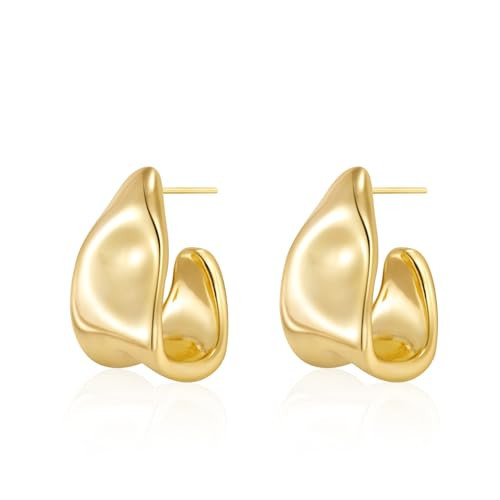 Amicon Chunky Gold Stud Earrings for Women 14k Gold Plated Hypoallergenic Earrings Statement Tren... | Amazon (US)