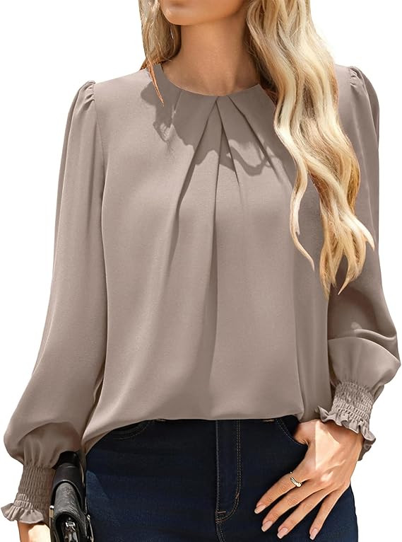 Kate Kasin Womens Dressy Business Casual Tops, Pleated Long Sleeve Shirts, Office Work Blouses | Amazon (US)