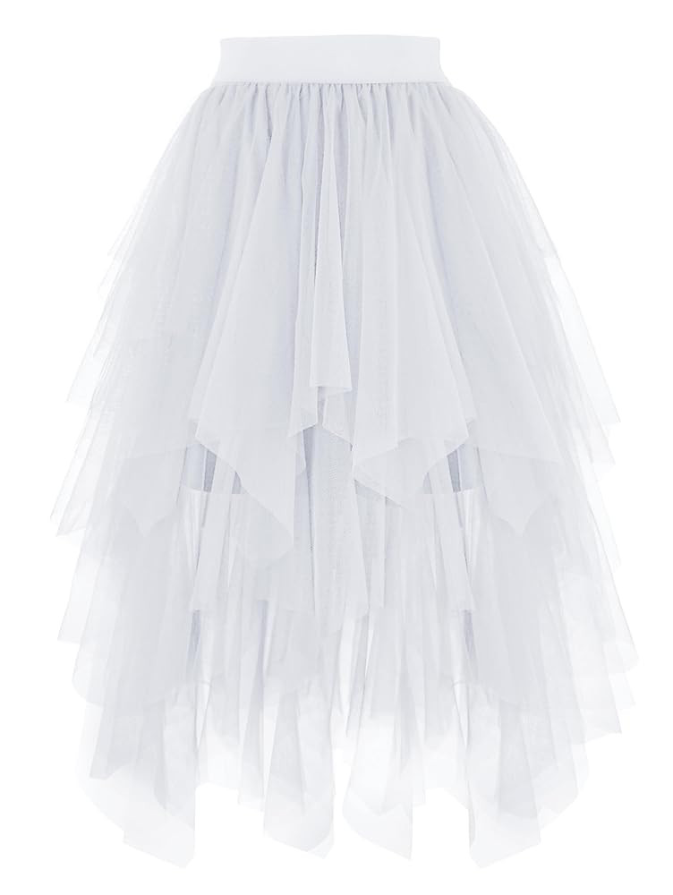 PUKAVT Tulle Skirts for Women High Waist Elastic Midi Skirt A-line Irregular Layered Mesh Tutu Sk... | Amazon (US)
