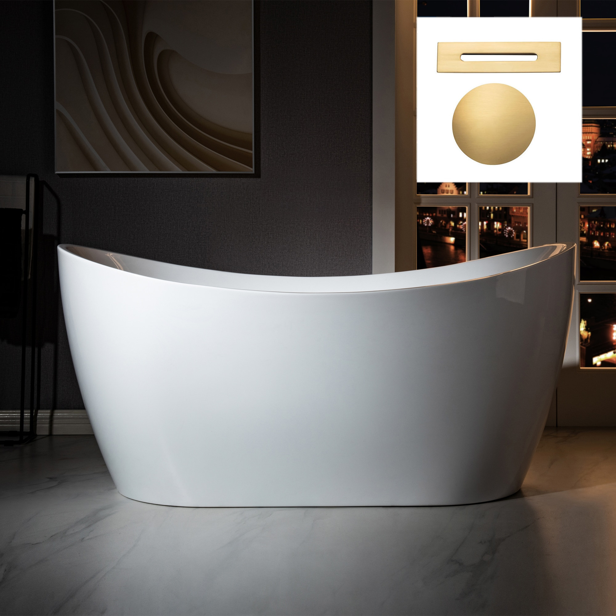 Woodbridge Inspiration 28.75-in x 59-in White with Brushed Gold Trim Acrylic Oval Freestanding Soaking Bathtub with Drain ( Center Drain ) | LB315 | Lowe's